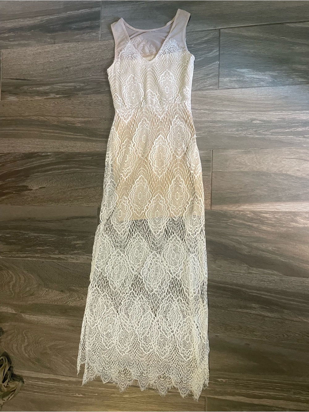 Charlotte Russe White Lace Maxi Dress with Nude Slip